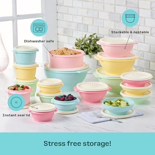 Tupperware Heritage 36-Piece Vintage Pastel Set (18 Containers + 18 Lids) | Plastic Food Storage Containers with Secure Lids, BPA-Free Materials, & Dishwasher-Safe for Kitchen Storage or Meal Prep thumbnail 6
