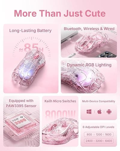 GravaStar Mercury M2 Wireless Gaming Mouse, Hollowed-Out Design | 26,000 DPI, PAW3395DM Sensor, 79g Lightweight, 5 Programmable Buttons, 5 Dynamic Lightsync RGB thumbnail 6