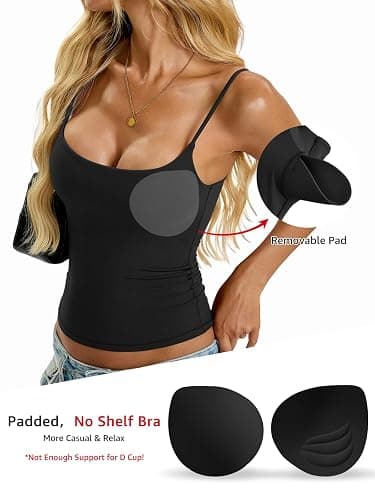 EasyGala Womens Padded Cami Tank Tops Double Lined Spaghetti Strap Built in Bra Shirts Slim Fitted Basic Summer Cloth 2026 thumbnail 3