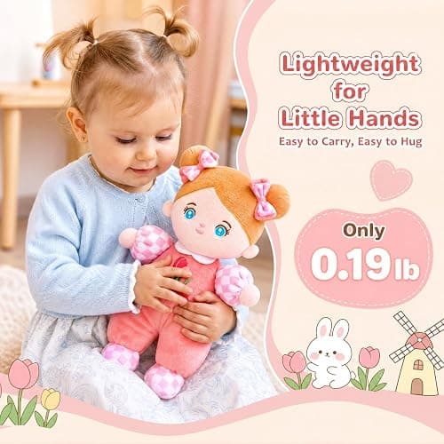 OUOZZZ Soft Plush Baby Doll 10" Tulip Pink Snuggle Buddy | First Birthday Toys for 1 Year Old Girl, Ideal 1 Year Old Girl Gifts & Baby Girl Gifts, Cuddly Toy for Infants & Toddlers thumbnail 6