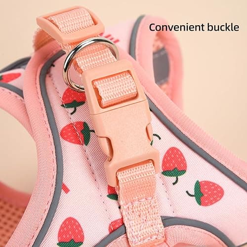 Step in Dog Harness and Leash Set, Flower Adjustable Easy Walk Puppy Harnesses, Soft Mesh No Pull Pet Vest Harness for Small Medium Dogs(Strawberry, S) thumbnail 2