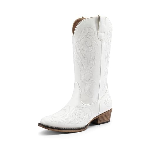 DREAM PAIRS Women's Cowboy Cowgirl Mid Calf Boots | Square Toe Chunky Heel Embroidery Stitched Western Boots,Suitable for Everyday Outfits and Music Festivals - Image 1