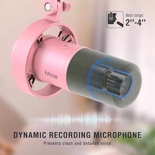 FIFINE XLR/USB Dynamic Microphone, Studio XLR Vocal Podcast Microphone for Recording, USB Streaming Mic with Mute Button, Gain Knob, Headphones Monitoring for Voice-Over, Video-Amplitank K688 Pink thumbnail 2
