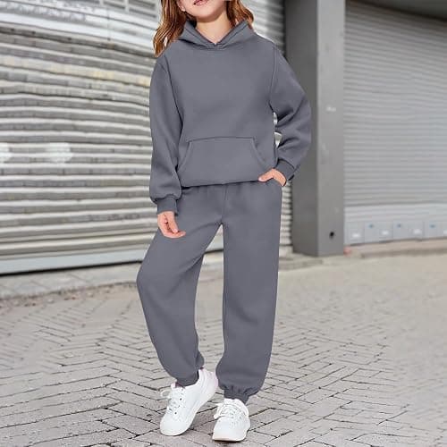 BCGQVZES Girls Sweatsuit 2 Piece Outfits - Hoodie Sweatshirts And Sweatpants with Pockets Fall Winter Fashion Jogger Sets thumbnail 2