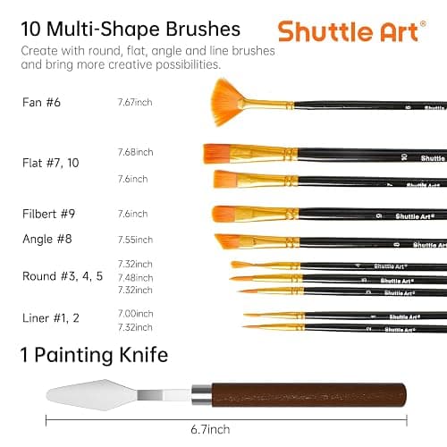 82 Pack Acrylic Paint Set, Shuttle Art 66 Colors Acrylic Paint with 10 Brushes, 22ml/0.74oz Tubes, Vibrant Colors, Artist Painting Supplies for Kids, Adults Painting & Crafting on Canvas, Wood Ceramic thumbnail 7