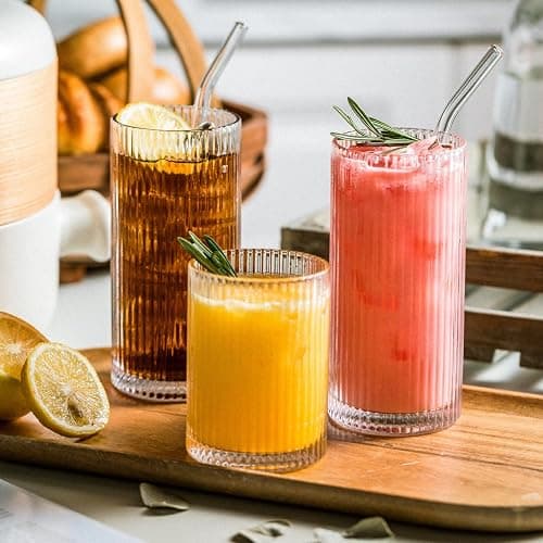 INSETLAN Ribbed Drinking Glasses Set of 6, 370ml Origami Design Ribbed Glassware, Highball Glasses for Juice, Water, and Cocktails, Perfect for Home, Restaurants, and Parties | Dishwasher Safe thumbnail 6