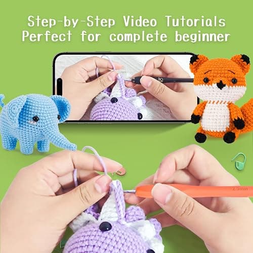 Gerute Crochet Kit for Beginners Adults Kids, Learn to Crochet with Step-by-Step Video Tutorials & Illustrated Guide, 40% More Yarn for 6 DIY Amigurumi Animal Projects, Complete Starter Supplies thumbnail 3