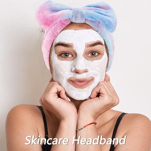 VELSCRUN Spa Headbands for Wash Face, Makeup Headband, Facial Skincare Headbands, 5 Pcs Purple Colourful Puffy Sponge Spa Headband Bow Tie Hair Band Hair Clips Wristband Set Women Girls Accessories thumbnail 4