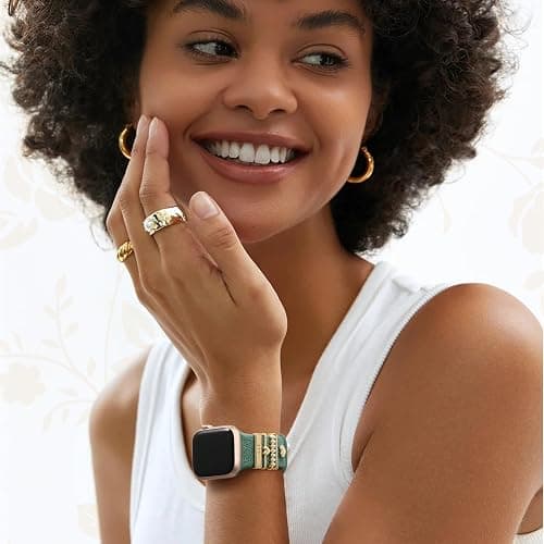 DaQin Flower Engraved Band Compatible with Apple Watch Bands for Women 40mm 38mm 41mm 42mm, Soft Silicone Strap With Dressy Decorative Apple Watch Charms for iWatch Series 11 10 9 8 7 6 5 4 3 2 1 SE thumbnail 6
