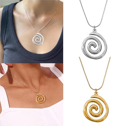 WOFALO store 2 PCS Spiral Gold and Silver Swirl Necklace - Boho Choker Necklace Style Accessory Summer Jewelry for Women thumbnail 2