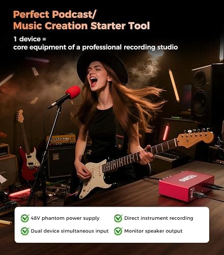 TISINO Audio Interface 24Bit/192kHz, USB Audio Interface for Recording, Songwriting, Streaming and Podcasting, Plug & Play Studio Interface with 48V Phantom Power, PC/Mac/iOS Compatible,RED thumbnail 8