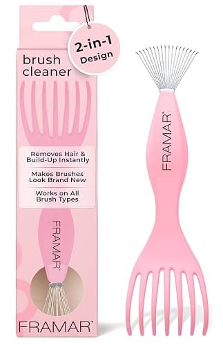FRAMAR Premium Hair Brush Cleaner Tool – Hairbrush Cleaner Tool, Brush Cleaner Tool for All Types, Comb Cleaner – 2 in 1 Design Removes Hair & Build up Instantly – Pink - Image 1