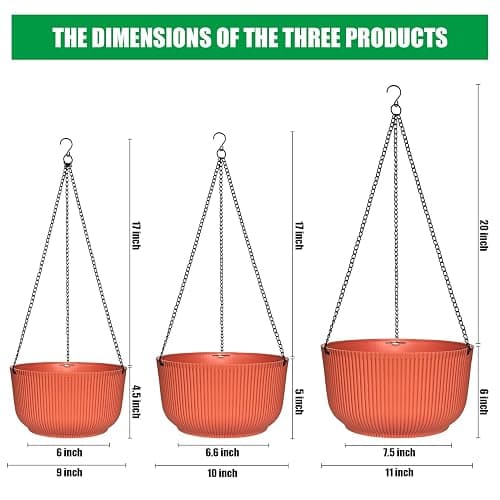 RooTrimmer Hanging Planters 9/10/11 Inch for Indoor Plants, 3 Pack Plant Hanger Outdoor with Drainage Holes, Self Watering Hanging Basket Flower Pot for Garden Home Decor, Light Coral thumbnail 3