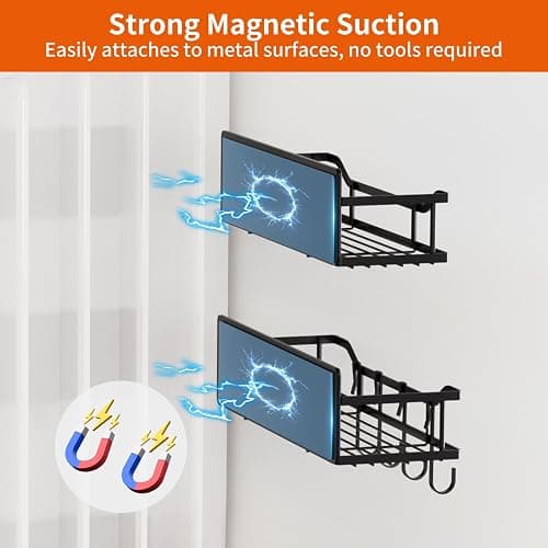 Magnetic Spice Rack,Multifunctional Magnetic Shelf for Washing Machine,Refrigerator,Microwave,and Any Metal Surface,Powerful Magnetic Shelves Include Magnetic Paper Towel Holder (5 pcs - Black) thumbnail 8