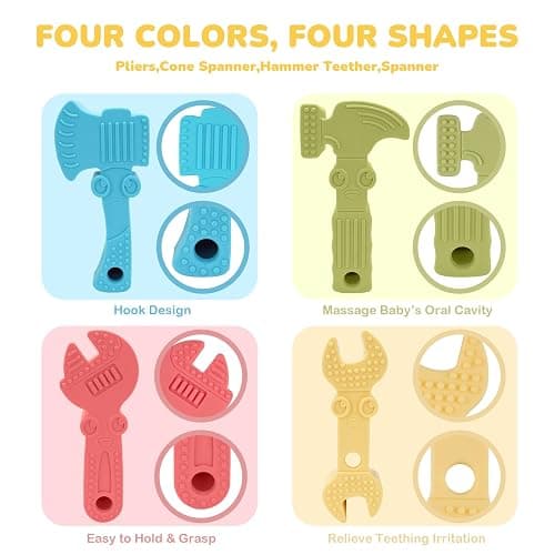 TYRY.HU Baby Teething Toys for Babies 0-6 Months 6-12 Months, BPA Free Silicone Baby Molar Teether Chew Toys, Hammer Wrench Spanner Pliers for Boys Girls, Soft-Textured, Easy to Hold & Clean, 4 Packs thumbnail 7