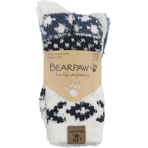 BEARPAW 4 Pair Pack Cozy Super Soft Lounge Socks Multi Pattern Crew Socks thumbnail 3