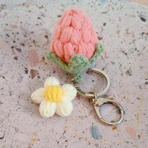 Ensiolau Keychain Handmade Weaving Cute Strawberry Flower Keychains Gift for Car keys Bag Wallet Purse Women Girls thumbnail 3