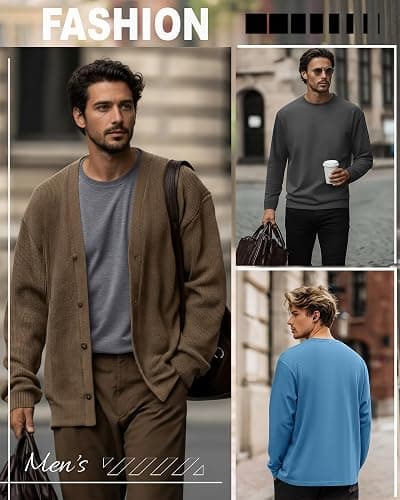Ficerd 5 Pack Mens Big and Tall Shirts Cotton Long Sleeve Top Loose Casual Basic Shirts Crewneck Oversize Multipack Tee thumbnail 4