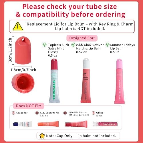 Summer Fridays 0.5 oz Lip Balm Keychain Cap, Never Lose Your Lip Balm | Fits Topicals 0.5 oz & e.l.f. Glow Reviver 0.52 oz Tubes – Replacement Keychain Cap (Lip Balm Not Included) thumbnail 2
