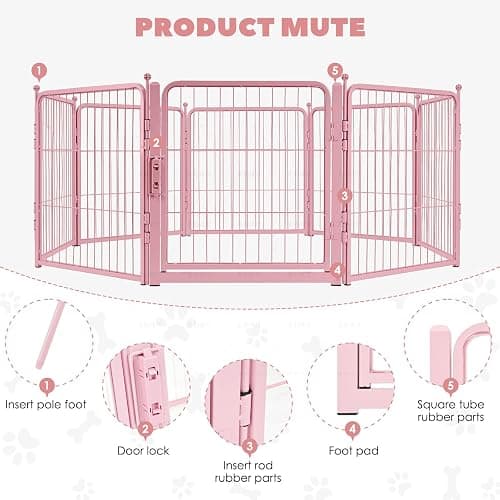 Freepet Pink Dog Playpen for Small Dogs & Puppies - 24 Inch Metal Pet Fence Indoor Outdoor with Door, Foldable Exercise Pen, Portable Rabbit Enclosure for Camping, RV, Yard (8 Panels) thumbnail 6