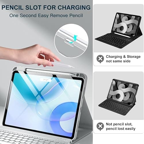 Harvopu Compatible with iPad Air 11-inch/ 10.9" Air 5th 4th Generation Case with Keyboard - Backlit Detachable, Folio Cover with Pencil Holder for iPad Air 11 Inch M3/M2, Air 5/ Air 4 (Gray) thumbnail 7