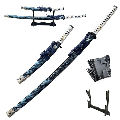2pc Japanese Ghost of Tsushima Cosplay Replica Sword Sharp Real Sword Hand-Forged 1045 Steel Katana Set with Display Stand and Belt,Jin Sakai Katana,for Collecting, Cosplay - Image 1