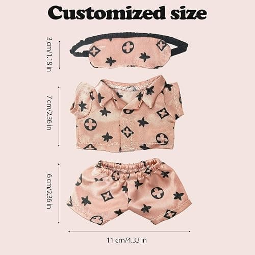 Clothes Compatible with LABUBU Doll - 3PCS Classic Set, 17cm Doll Clothes Designer Outfit for Cozy Night Theme, Stylish Luxury Pajama Accessories for Labubu, No Doll (Rosy Sleepwear Set) thumbnail 3