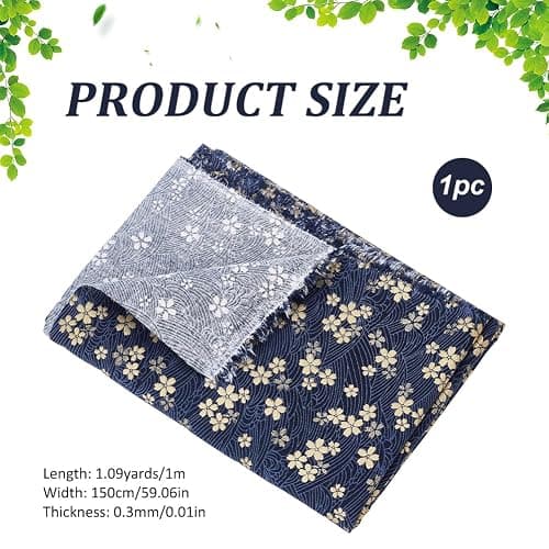 MAYJOYDIY 1 Yard 59 Inch Blue Japanese Cotton Fabric Sakura Quilting Bundles Gold Cherry Blossoms and Waves Print for Sewing Clothing Bag Tablecloth Sofa Pillow DIY Craft thumbnail 2