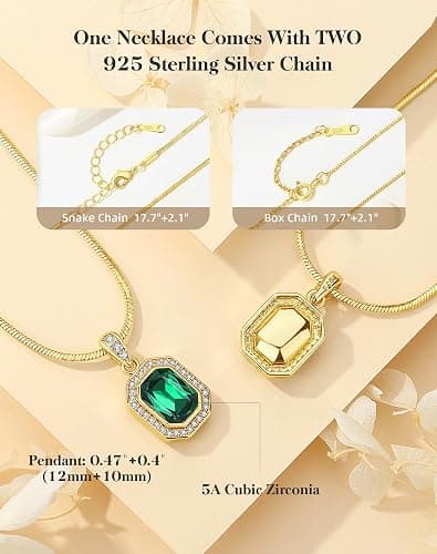 Christmas Gifts for Women 14K Plated Gold Necklace for Women Square Crystal Necklace with Snake Chain Gold Jewelry for Womens Birthday Gifts for Wife Birthstone Necklaces for Wife Jewelry for Girlfriend Gift for Anniversary Wedding Valentines Mother's Day thumbnail 3