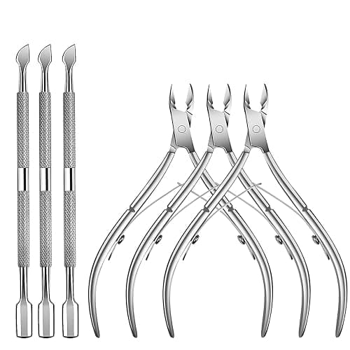 6 Packs Cuticle Trimmer with Pusher - Professional Stainless Steel Cuticle Nippers Cutter Clippers and Cuticle Remover Manicure Tools for Fingernails Toenails (silver) - Image 1