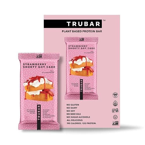 TRUBAR Vegan Protein Bar, Strawberry Shorty Got Cake, Gluten Free, Plant Based Protein, Dairy Free, Non GMO, Soy Free, No Sugar Alcohols, 12G Protein, 12G Fiber, 23G Carb, On the Go Snack Bars, 12 CT thumbnail 2