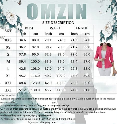 OMZIN Women's Work Office Blazer Lapel Collar Long Sleeve Cropped Blazer Business Jacket thumbnail 6