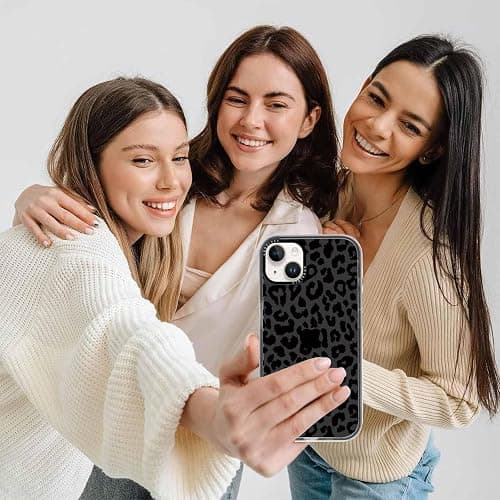 lioscre Cheetah Print Phone Case for iPhone 13 / iPhone 14 6.1" Case with 2 Pack Tempered Screen Protector, Cute Leopard Pattern Design Funda Shockproof TPU Soft Clear Cover for Women Girls, Black thumbnail 7