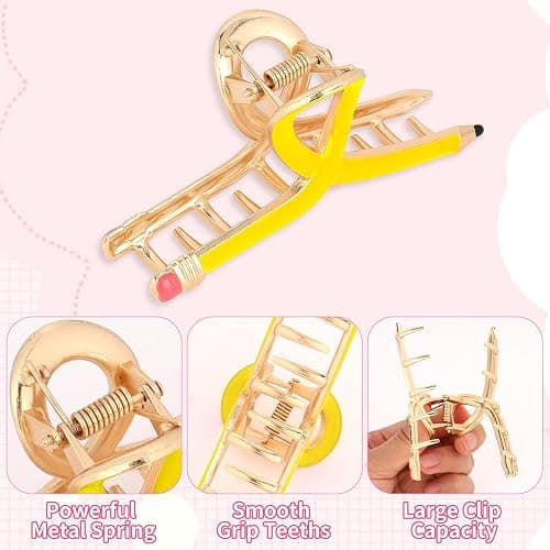 YARIEW Pencil Hair Claw Clips for Women Thick Hair Clips for Teacher Gifts | Back to School Jaw Barrettes Cute Teacher Appreciation Gift Accessories Party Costume Christmas thumbnail 3