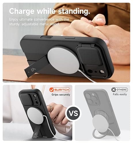 SURITCH for iPhone 17 Pro Max Case with Camera Control Cover, Camera Cover and Adjustable Kickstand, Compatible with MagSafe, Shockproof Bumper Protective Cases 6.9 Inch, Black thumbnail 5