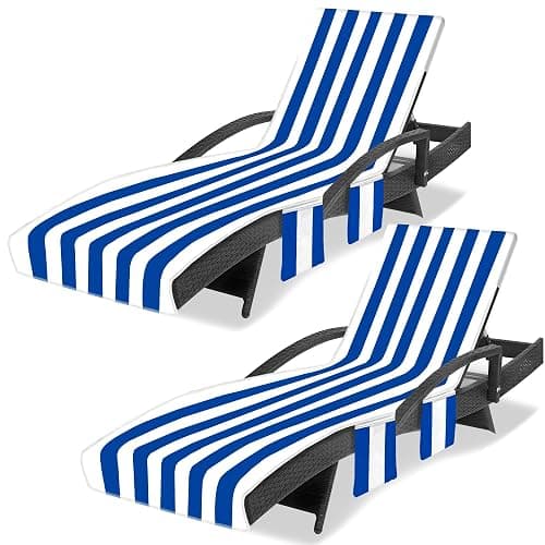 Ruikyhom Lounge Chair Towel Cover, Beach Chair Covers (Pack of 2), Chaise Lounge Cover with 3 Pockets for Pool Beach Garden Courtyard Outdoor Trips, 85 x30 in, Striped Dark Blue - Image 1