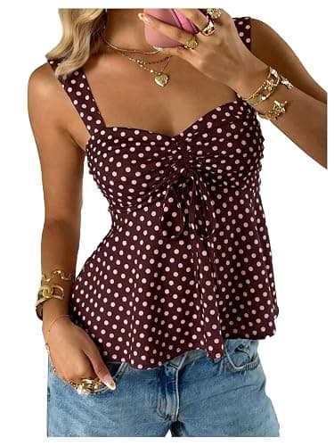 SOLY HUX Women's Babydoll Tops Summer Cute Polka Dots Tank Top | Sleeveless, Ruched, Drawstring, Peplum Tops, Cute Summer Tops for Teens - Image 1