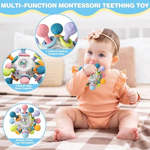 6 In 1 Baby Toys, 6-12 months Baby Toys, 0-6 12-18 Montessori Toddler Gifts For Toddlers, Farm Animals Playset & Teething & Stacking Building Block Cup & Tissue Box & Sensory Bin For Development thumbnail 5