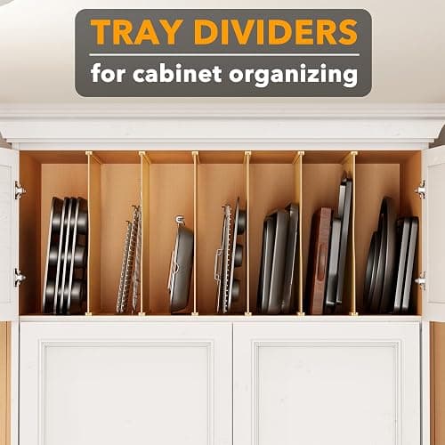 SpaceAid 6 Pack Tray Dividers for Cabinets, Bamboo Kitchen Cookie Baking Sheet Organizer for Cabinet, Vertical Pan and Trays Organizers for Pantry Storage thumbnail 4