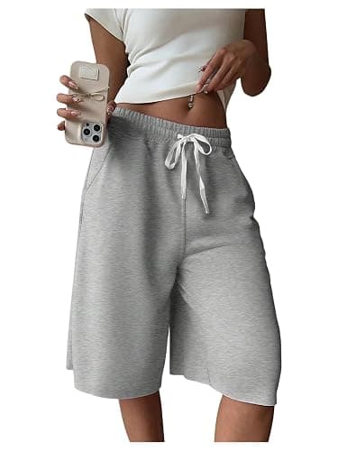 SHENHE Women's Wide Leg Sweat Shorts Drawstring Casual Lounge Sports Knee Length Bermuda Shorts - Image 1