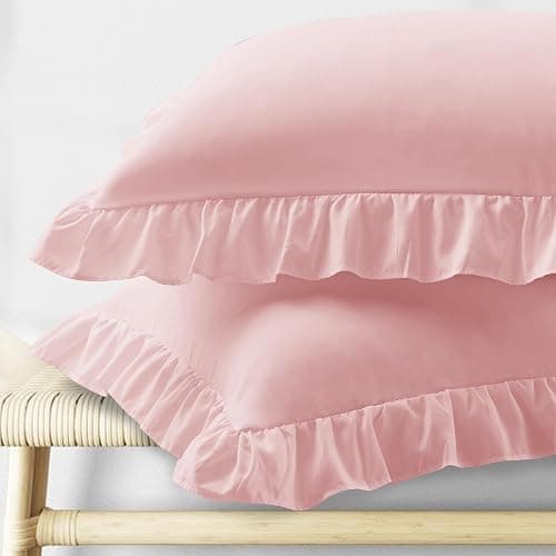 KKJIAF Ruffle Pillow Cases Standard Size Set of 2, Ruffled Pillow Covers with Envelope Closure, Wrinkle Resistant Pillowcases 20" x 26", Ruffled Pillow Shams, Light Pink - Image 1