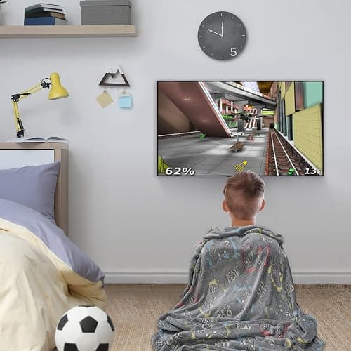 Jekeno Glow in The Dark Gaming Blanket Gamer Game Controller Throw Gift Toys for Kids Boys Teen Son Adults Gamepad Presents Easter Birthday Christmas Bedroom Decor Luminous Blanket Grey 50"x60" thumbnail 2