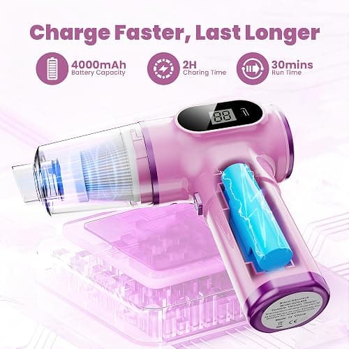 BELIBUY Women-Friendly Cordless Pink Car Vacuum Cleaner – 15000Pa Portable Mini Handheld Vacuum Cleaner, Effortlessly Handles Car,Office,Home & Pet Cleaning thumbnail 3