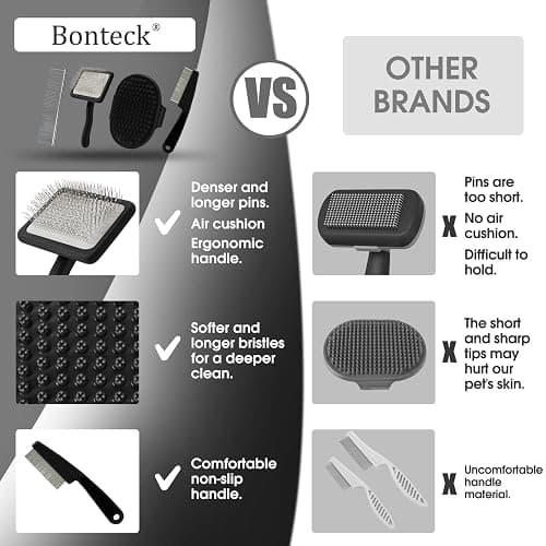 Bonteck Dog Slicker Brush for Dogs Grooming Kit 4PCS | Large Dog Brush for Goldendoodles Poodles Doodles | Long Pin Haired Brush | Poodle Brushes and Comb (Black) thumbnail 8