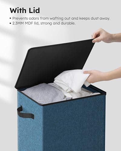 SOLEDI Laundry Hamper with Lid 90L Large & Tall Collapsible Laundry Basket, Clothes Hamper with Bag Removable Easy to Carry, Dirty Hampers for Bedroom, Bathroom, Dorm, College, Blue thumbnail 6