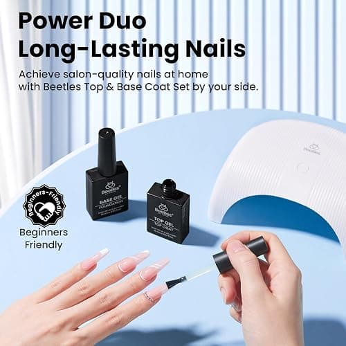 Beetles No Wipe Gel Top Coat and Base Coat Set for Gel Nail Polish | 2Pcs 15ml Super Shiny and Long Lasting Soak Off UV/LED Lamp Nail Art Design Gift thumbnail 3