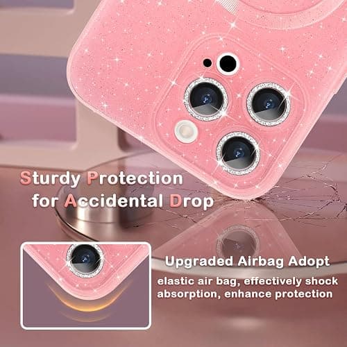 Micoden for iPhone 13 Pro Max Case for Women Girls,Cute Bling Sparkle Glitter Magnetic Compatible with MagSafe Shockproof Camera Protection Slim Soft Silicone Phone Case for iPhone 13 Pro Max, Pink thumbnail 5