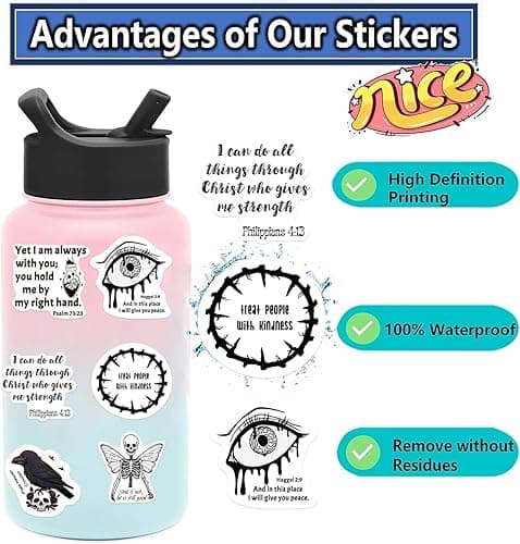 50PCS Jesus Phrase Goth Bible Verse Stickers for Water Bottle Laptop Phone Guitar Luggage Vinyl Waterproof Jesus Phrase Stickers for Teens Adults Women Men Christian thumbnail 7