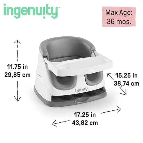 Ingenuity Baby Base 2-in-1 Booster Feeding and Floor Seat with Self-Storing Tray - Slate thumbnail 3