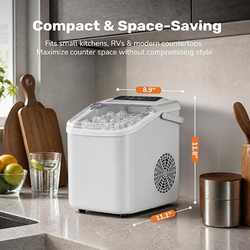 Sweetcrispy Countertop Ice Maker with Scoop, Basket and Handle, Portable Ice Machine 9 Cubes Ready in 6 Mins, 26.5lbs in 24Hrs, 2 Sizes for Home Kitchen Office Bar Party thumbnail 2
